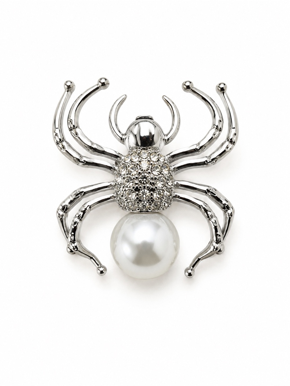 Silver Spider Pearl Brooch